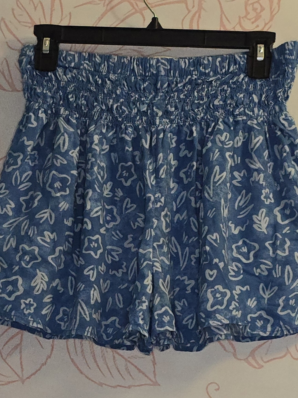 Smocked High-Waist Blue Floral Women’s Shorts